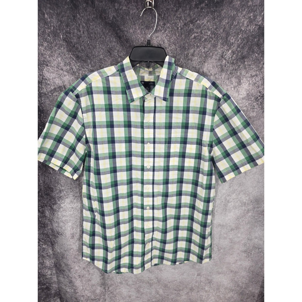 Gap Shirt Mens XL Green Plaid Slim Fit Short Sleeve Preppy Casual Lightweight